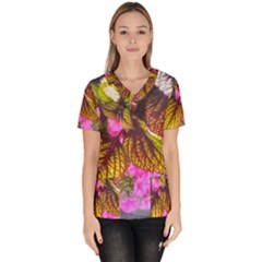 Coleus & Petunia Women s V-neck Scrub Top by Riverwoman