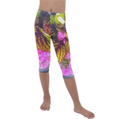 Coleus & Petunia Kids  Lightweight Velour Capri Leggings  by Riverwoman