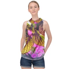 Coleus & Petunia High Neck Satin Top by Riverwoman