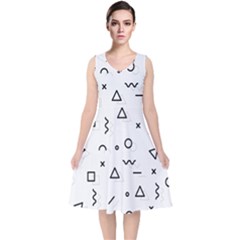 Memphis Pattern V-neck Midi Sleeveless Dress  by Vaneshart