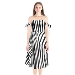 Vector Zebra Stripes Seamless Pattern Shoulder Tie Bardot Midi Dress by Vaneshart