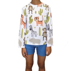 Cute Safari Animals Seamless Pattern Kids  Long Sleeve Swimwear by Vaneshart