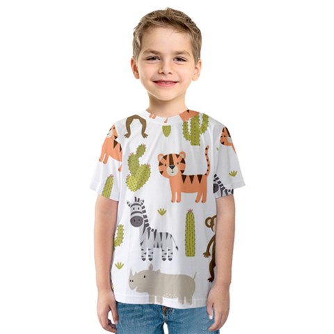 Cute Safari Animals Seamless Pattern Kids  Sport Mesh Tee by Vaneshart