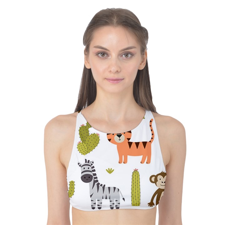 Cute Safari Animals Seamless Pattern Tank Bikini Top