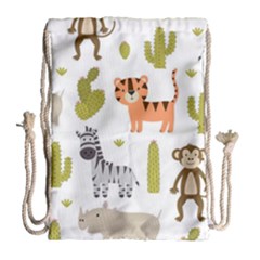 Cute Safari Animals Seamless Pattern Drawstring Bag (large) by Vaneshart