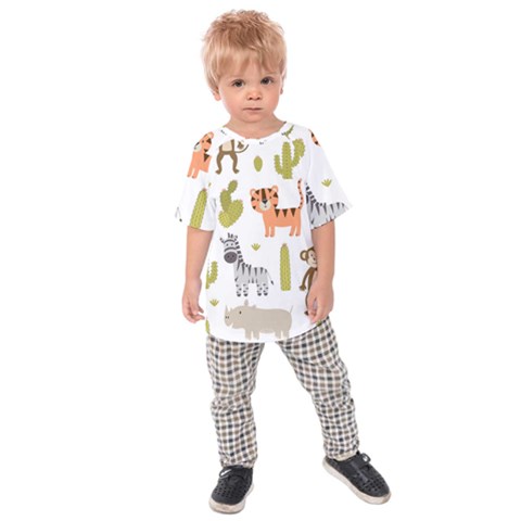 Cute Safari Animals Seamless Pattern Kids  Raglan Tee by Vaneshart