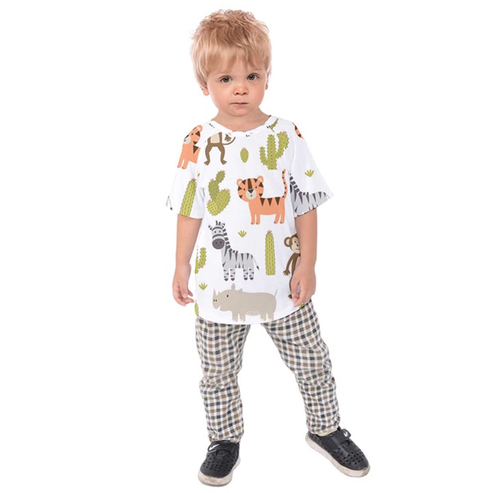 Cute Safari Animals Seamless Pattern Kids  Raglan Tee