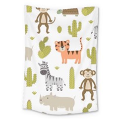 Cute Safari Animals Seamless Pattern Large Tapestry by Vaneshart