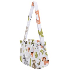 Cute Safari Animals Seamless Pattern Rope Handles Shoulder Strap Bag by Vaneshart