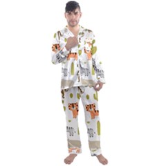 Cute Safari Animals Seamless Pattern Men s Satin Pajamas Long Pants Set