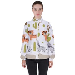 Cute Safari Animals Seamless Pattern Women s High Neck Windbreaker by Vaneshart