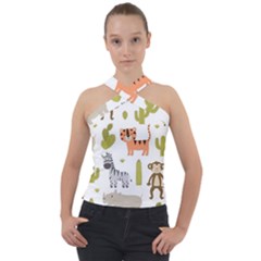 Cute Safari Animals Seamless Pattern Cross Neck Velour Top by Vaneshart