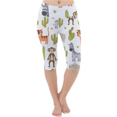 Cute Safari Animals Seamless Pattern Lightweight Velour Cropped Yoga Leggings