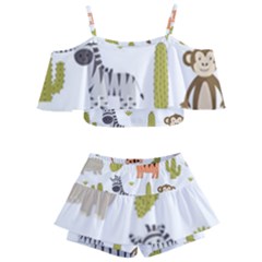 Cute Safari Animals Seamless Pattern Kids  Off Shoulder Skirt Bikini by Vaneshart