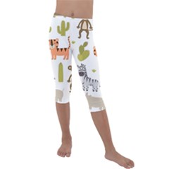 Cute Safari Animals Seamless Pattern Kids  Lightweight Velour Capri Leggings 