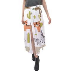 Cute Safari Animals Seamless Pattern Velour Split Maxi Skirt