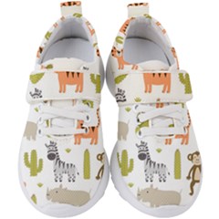 Cute Safari Animals Seamless Pattern Kids  Velcro Strap Shoes