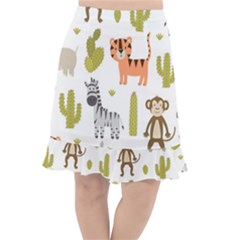 Cute Safari Animals Seamless Pattern Fishtail Chiffon Skirt