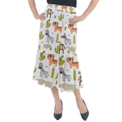 Cute Safari Animals Seamless Pattern Midi Mermaid Skirt