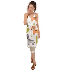 Cute Safari Animals Seamless Pattern Waist Tie Cover Up Chiffon Dress