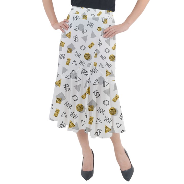 Memphis Seamless Patterns Midi Mermaid Skirt