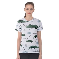 Vector Seamless Pattern With Cute Crocodiles Women s Cotton Tee