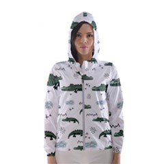 Vector Seamless Pattern With Cute Crocodiles Women s Hooded Windbreaker