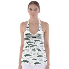 Vector Seamless Pattern With Cute Crocodiles Babydoll Tankini Top by Vaneshart