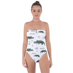 Vector Seamless Pattern With Cute Crocodiles Tie Back One Piece Swimsuit