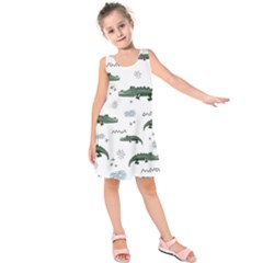 Vector Seamless Pattern With Cute Crocodiles Kids  Sleeveless Dress