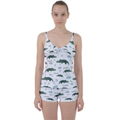 Vector Seamless Pattern With Cute Crocodiles Tie Front Two Piece Tankini by Vaneshart