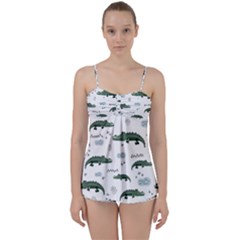 Vector Seamless Pattern With Cute Crocodiles Babydoll Tankini Set by Vaneshart