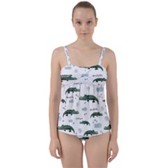 Vector Seamless Pattern With Cute Crocodiles Twist Front Tankini Set by Vaneshart