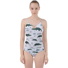 Vector Seamless Pattern With Cute Crocodiles Cut Out Top Tankini Set by Vaneshart