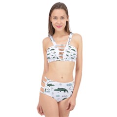 Vector Seamless Pattern With Cute Crocodiles Cage Up Bikini Set by Vaneshart