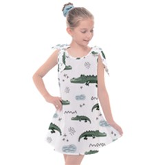 Vector Seamless Pattern With Cute Crocodiles Kids  Tie Up Tunic Dress