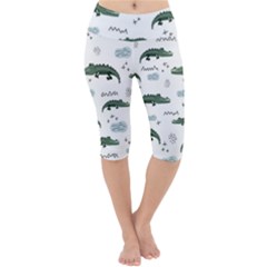 Vector Seamless Pattern With Cute Crocodiles Lightweight Velour Cropped Yoga Leggings