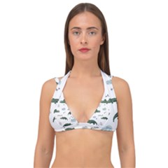 Vector Seamless Pattern With Cute Crocodiles Double Strap Halter Bikini Top