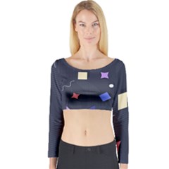 Memphis Pattern With Geometric Shapes Long Sleeve Crop Top by Vaneshart