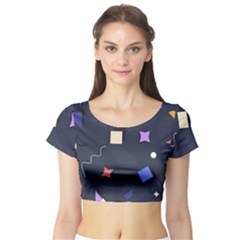 Memphis Pattern With Geometric Shapes Short Sleeve Crop Top by Vaneshart