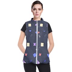 Memphis Pattern With Geometric Shapes Women s Puffer Vest