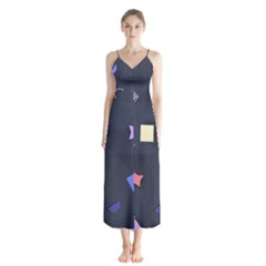 Memphis Pattern With Geometric Shapes Button Up Chiffon Maxi Dress