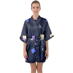 Memphis Pattern With Geometric Shapes Half Sleeve Satin Kimono 