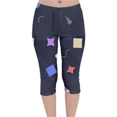 Memphis Pattern With Geometric Shapes Velvet Capri Leggings 