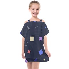 Memphis Pattern With Geometric Shapes Kids  One Piece Chiffon Dress