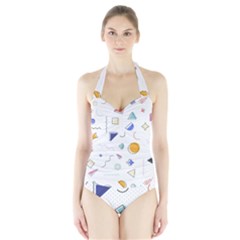 Memphis Pattern With Geometric Shapes Halter Swimsuit by Vaneshart