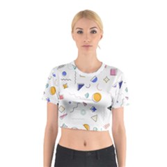 Memphis Pattern With Geometric Shapes Cotton Crop Top by Vaneshart