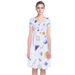 Memphis Pattern With Geometric Shapes Short Sleeve Front Wrap Dress by Vaneshart