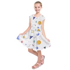 Memphis Pattern With Geometric Shapes Kids  Short Sleeve Dress