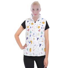 Memphis Pattern With Geometric Shapes Women s Button Up Vest